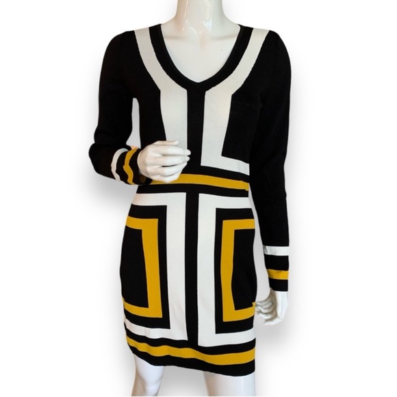 INC International Concepts Black and Yellow Long Sleeve Dress - Picture 6 of 6